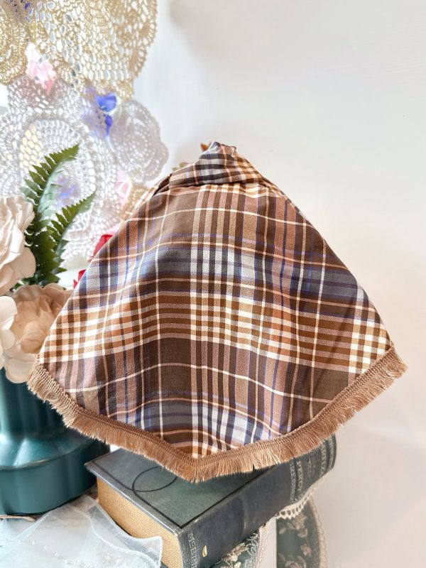 打結式仿帽格紋流蘇造型日系髮圈 