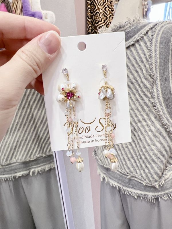 淡水珍珠花系列垂墜流蘇氣質銀針耳環 