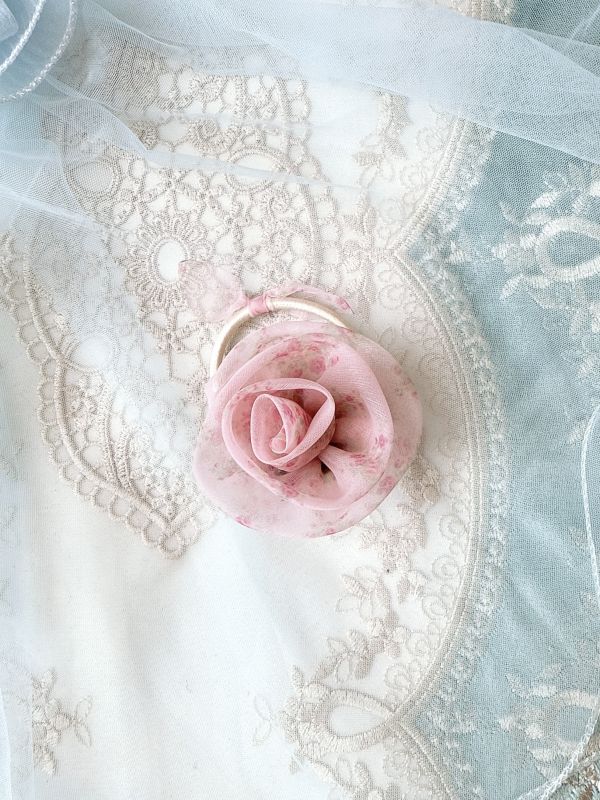 玫瑰碎花雪紡髮束 