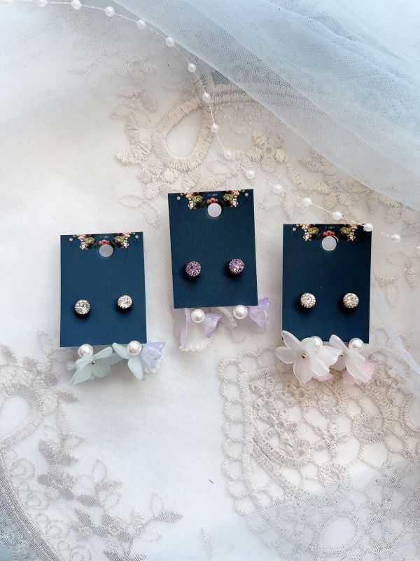 氣質小巧樹酯花兩件式耳環 