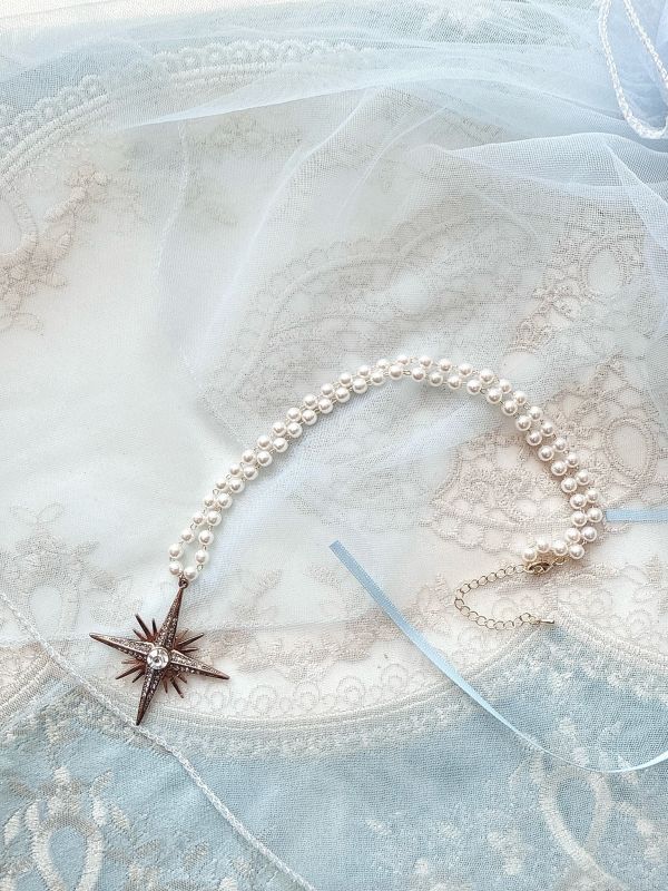 復古雕花閃耀星型珍珠項鏈 