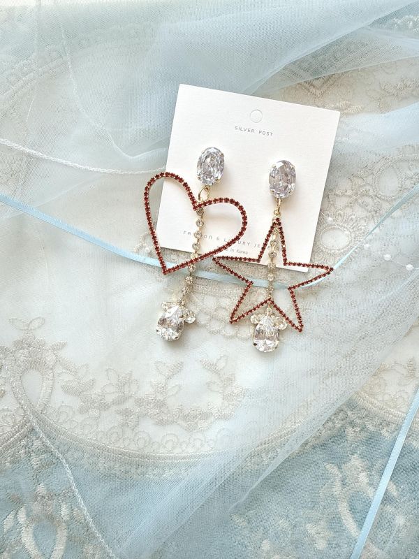 星星愛心閃耀滿鑽鋯石銀針大耳環 