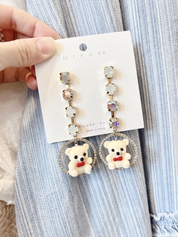 蛋白石閃鑽垂墜可愛小熊簡約款 