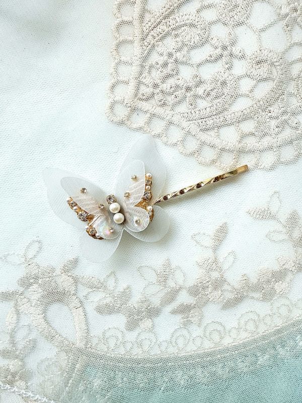 手工水鑽競爭雙層立體蝴蝶結一字夾髮夾 