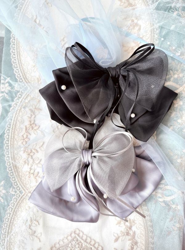 緞面質感蝴蝶結可愛風雪紡公主鯊魚夾/抓夾 