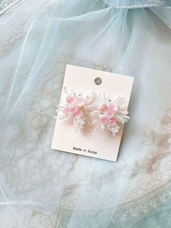 日系串珠玫瑰花束立體耳環 