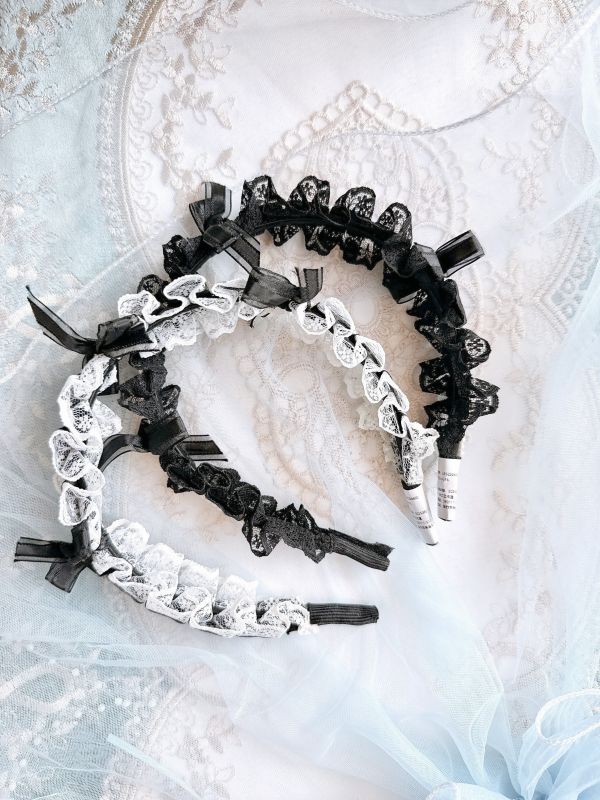 蕾絲珍珠點綴蝴蝶結俏麗髮圈 