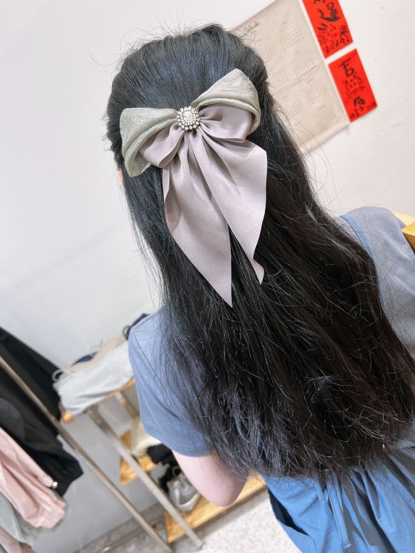 絲光雪紡拼色蝴蝶結彈跳夾 