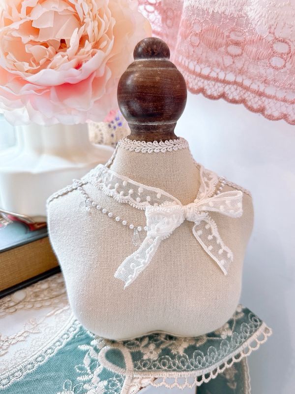 蕾絲蝴蝶結雙層珍珠優雅日系頸鏈 