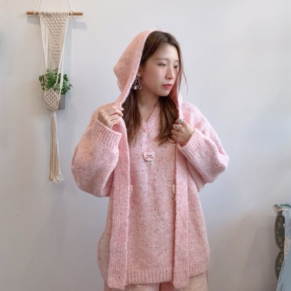 韓國手工混色可愛小熊針織上衣 