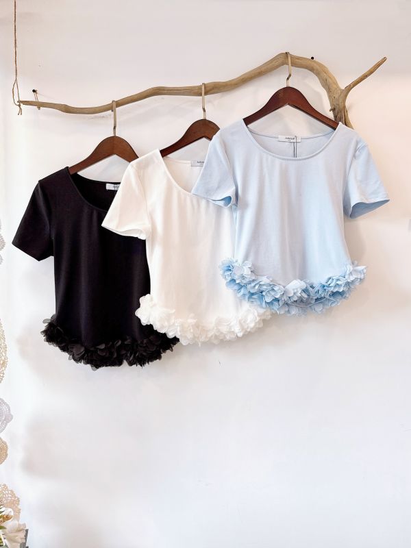 花綻微笑下擺棉質上衣 