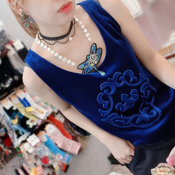 獨家設計寶藍蜻蜓刺繡項鍊 