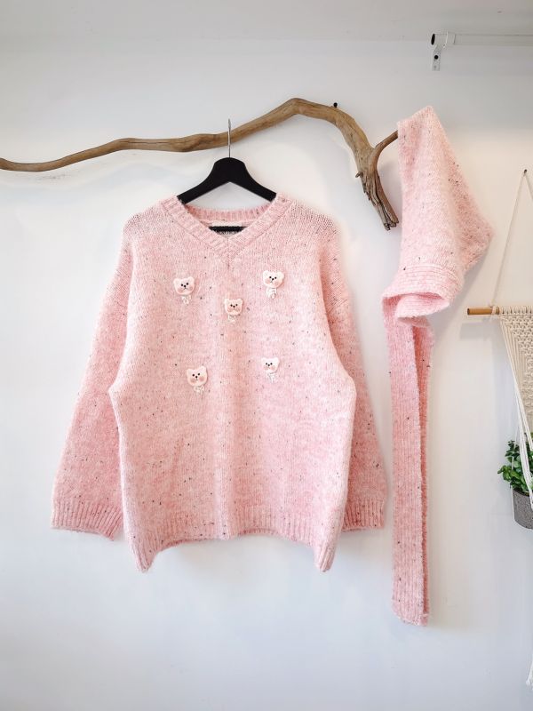 韓國手工混色可愛小熊針織上衣 