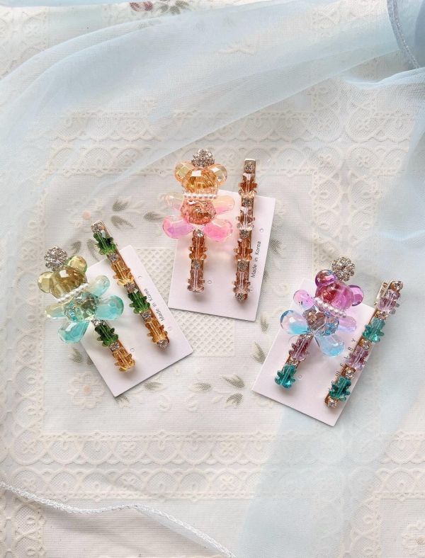 兩件式立體閃亮亮樹酯小熊髮夾 