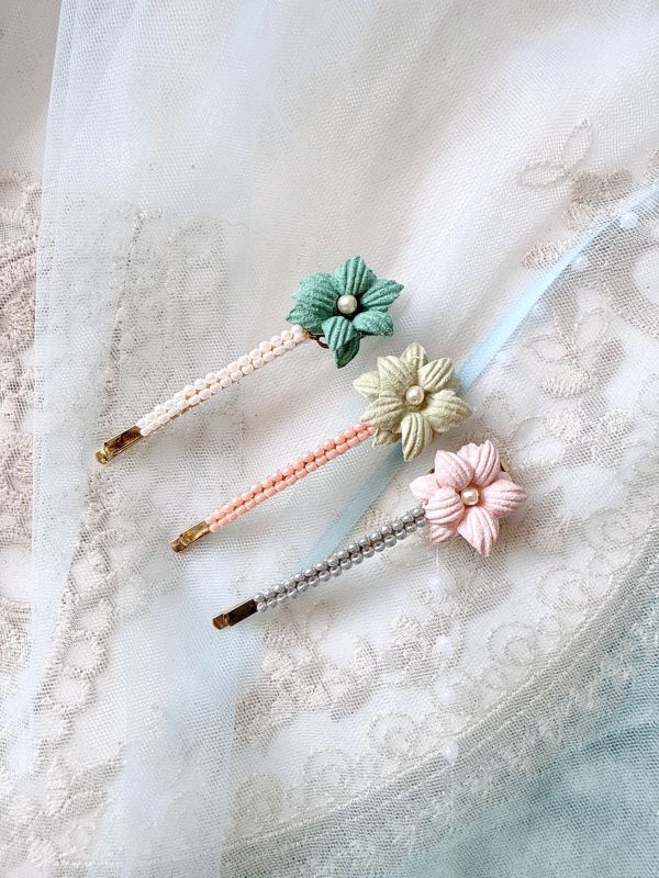 素雅布花手工一字夾 