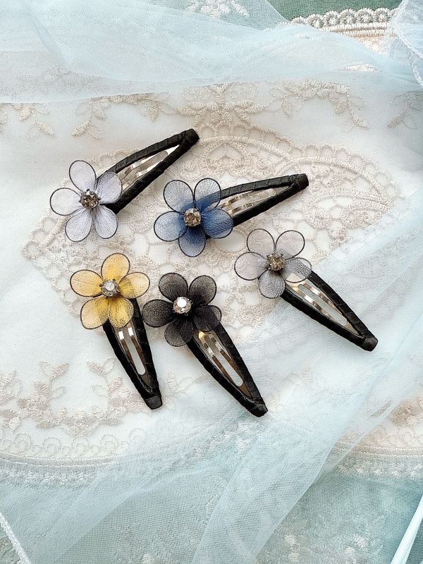 手工立體棉絲花自動髮夾啪啪夾 