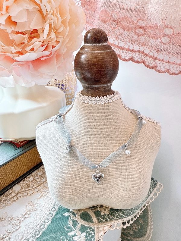 晚霞柔光雪紡垂墜愛心頸鏈短鏈 