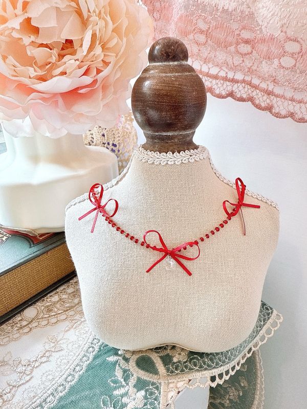 紅色水晶蝴蝶結頸鏈 