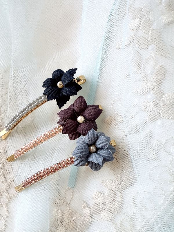 素雅布花手工一字夾 