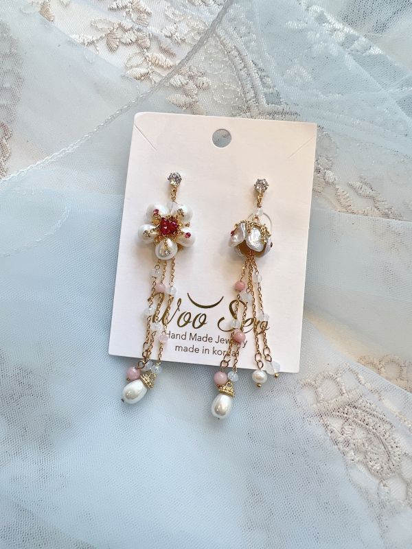 淡水珍珠花系列垂墜流蘇氣質銀針耳環 