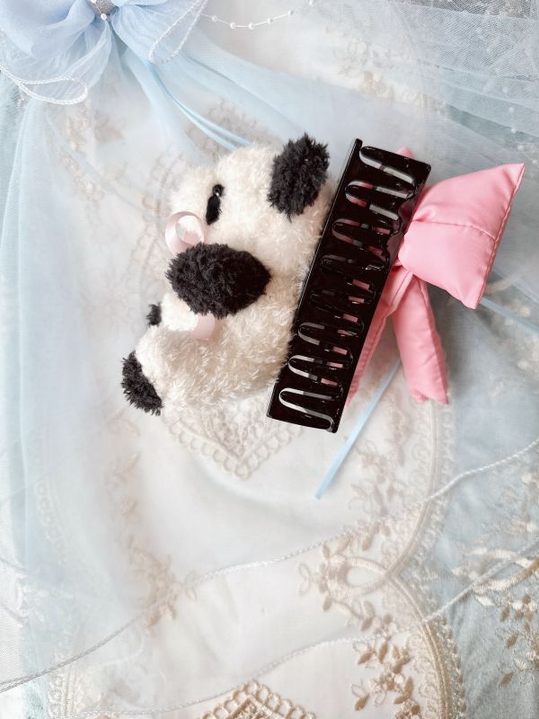 超可愛熊貓娃娃不對稱胖胖蝴蝶結抓夾 