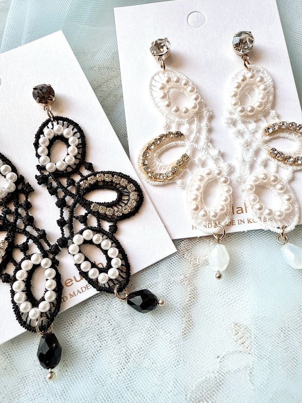 蕾絲花邊個性造型垂墜耳環 