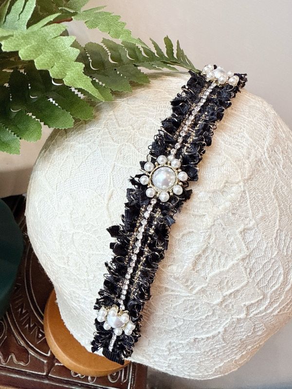 黑色小香金蔥編織氣質髮圈 