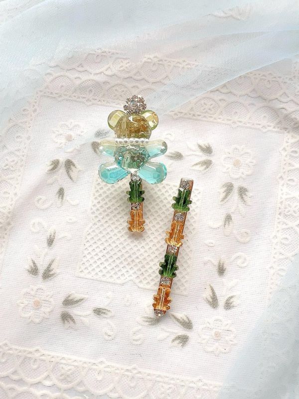 兩件式立體閃亮亮樹酯小熊髮夾 