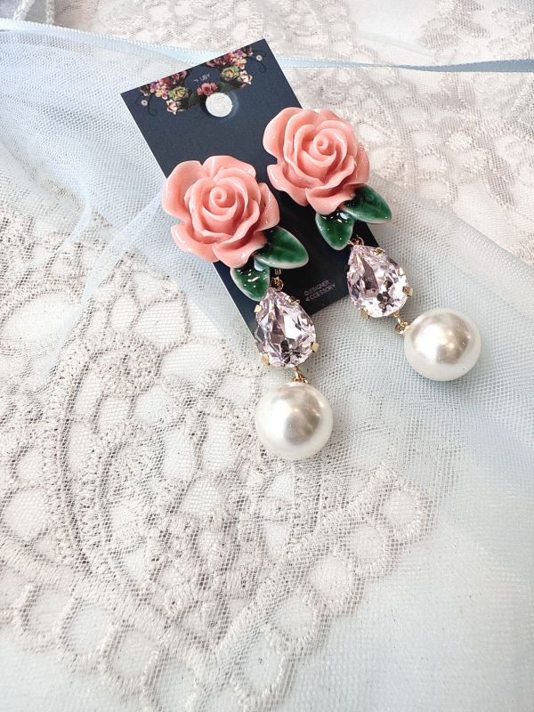 玫瑰序曲珍珠垂墜耳環 