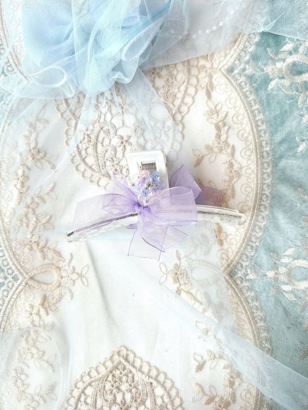 繽紛亮色雪紡蝴蝶結樹酯排鑽抓夾 