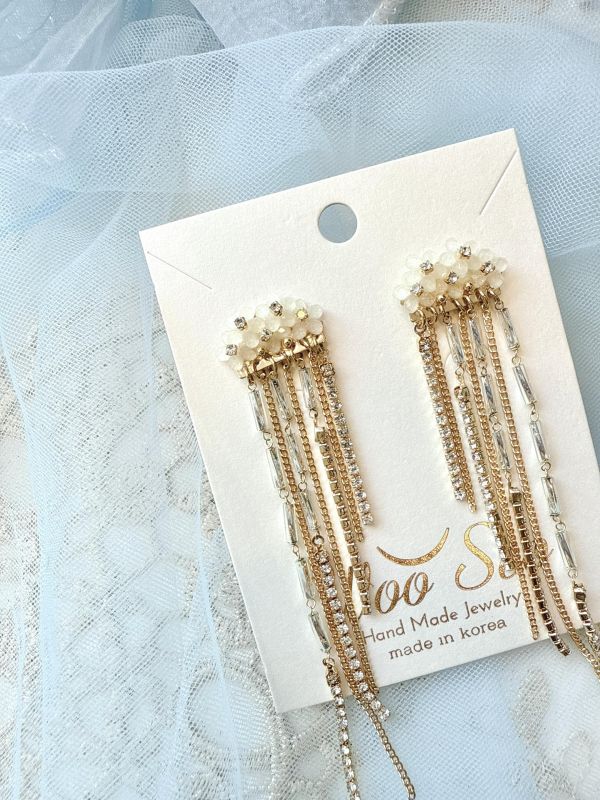 花仙子垂墜金屬流蘇微美耳環 