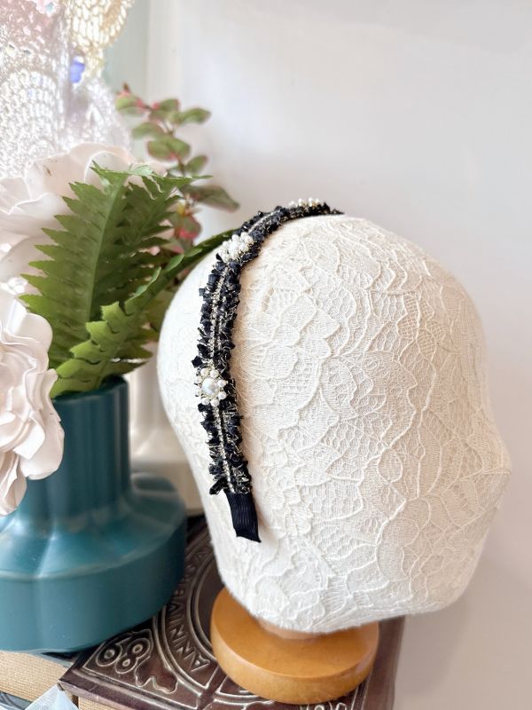 黑色小香金蔥編織氣質髮圈 