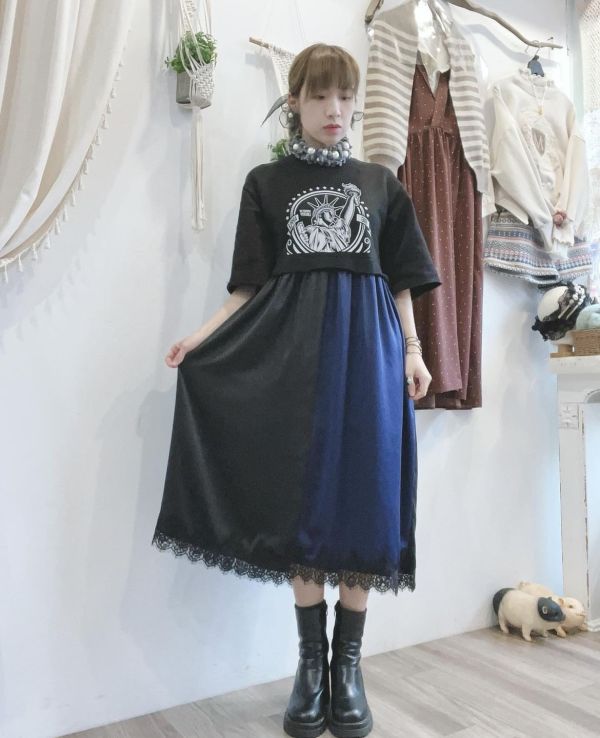 撞色個性拼接洋裝 