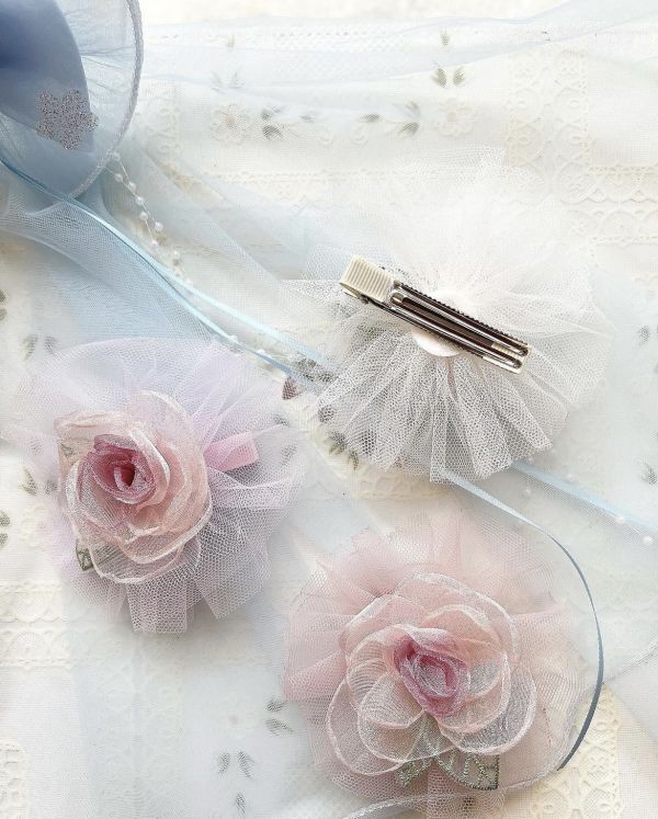 小朋友立體雪紡花壓夾 