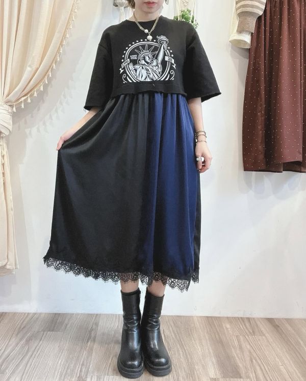 撞色個性拼接洋裝 