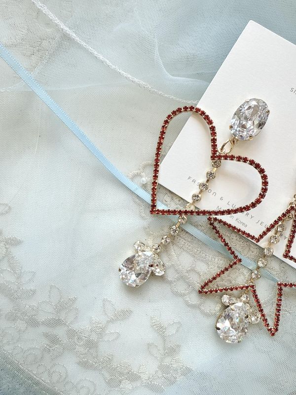 星星愛心閃耀滿鑽鋯石銀針大耳環 