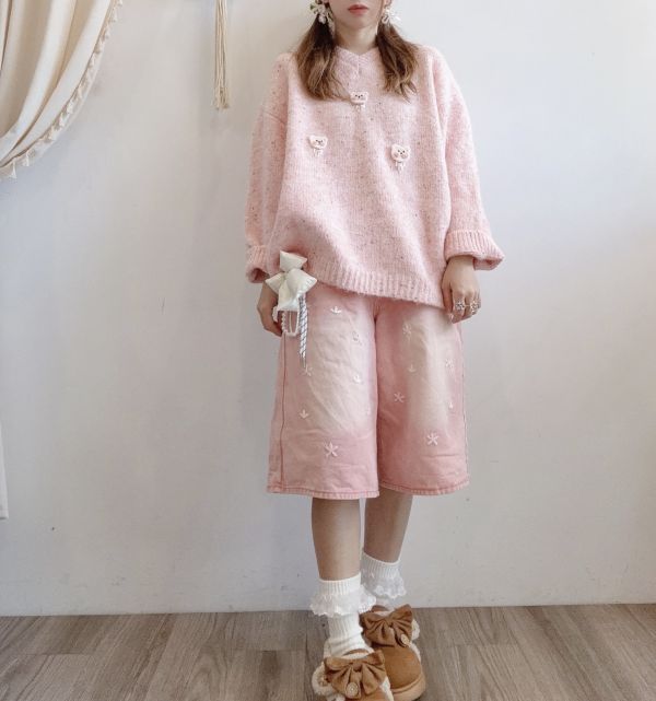 韓國手工混色可愛小熊針織上衣 