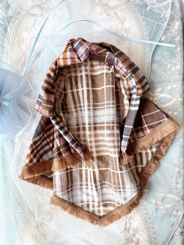 打結式仿帽格紋流蘇造型日系髮圈 