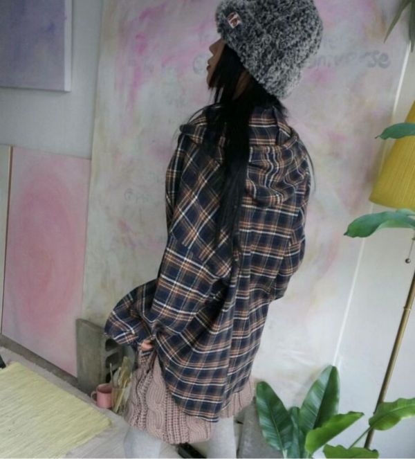 男友衣厚棉大寬版連帽格子襯衫外套 