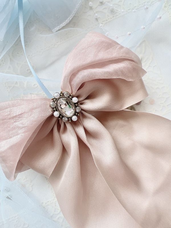 絲光雪紡拼色蝴蝶結彈跳夾 