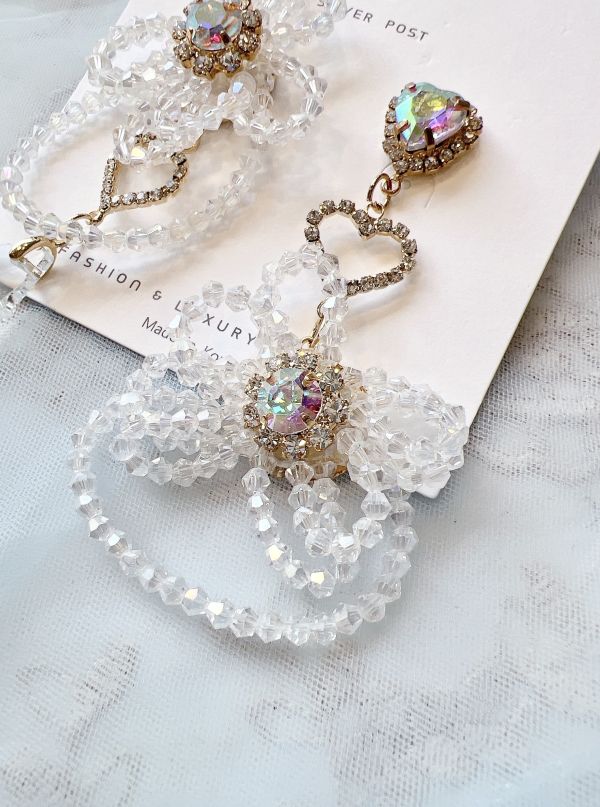 華麗水晶多層次串珠不對稱大耳環 