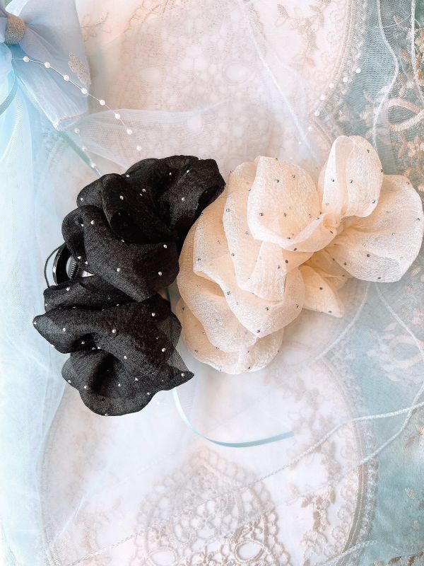 珠光雪紡銀色小鑽點綴氣質大抓夾 