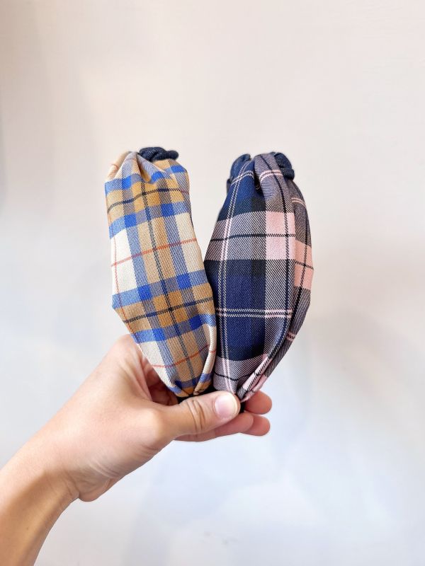 牛仔格紋麻花捲髮箍 