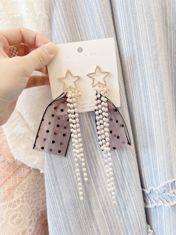 星星垂墜紫色系點點個性珍珠大耳環 