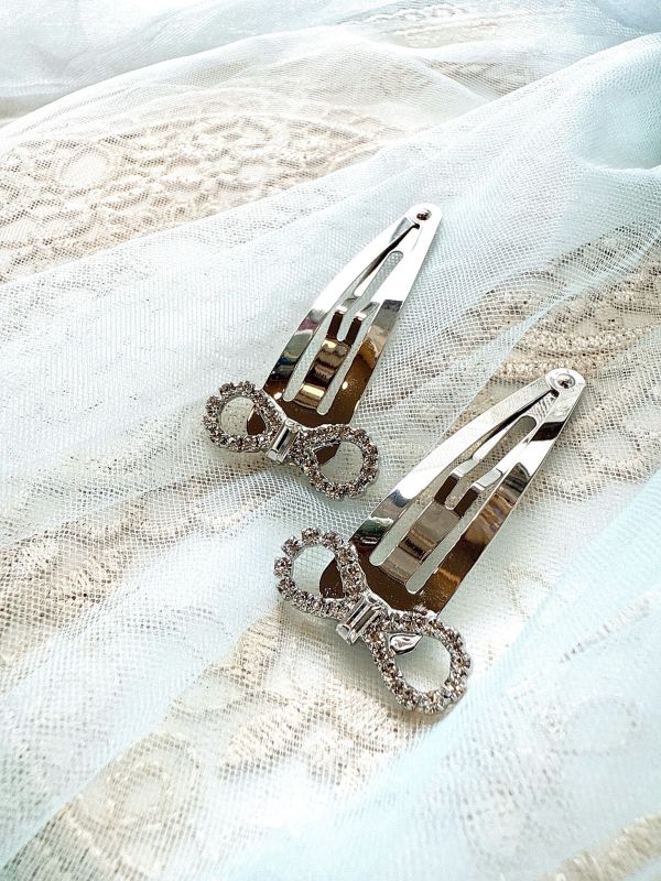 金屬質感蝴蝶結水鑽髮夾啪啪夾 