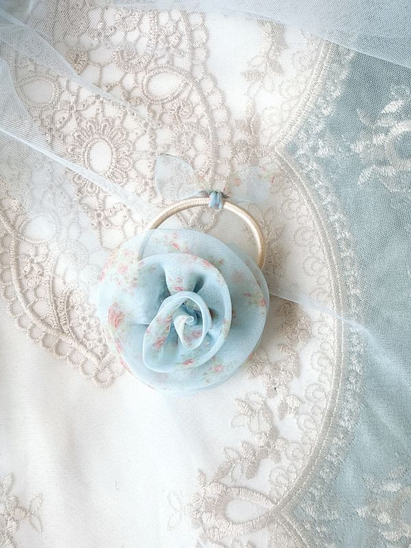 玫瑰碎花雪紡髮束 