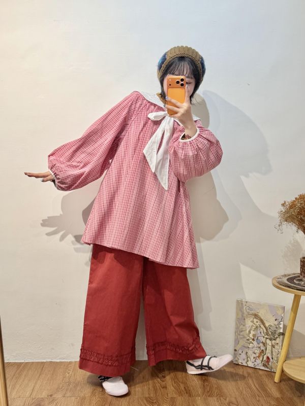 彩色拼盤荷葉褲 