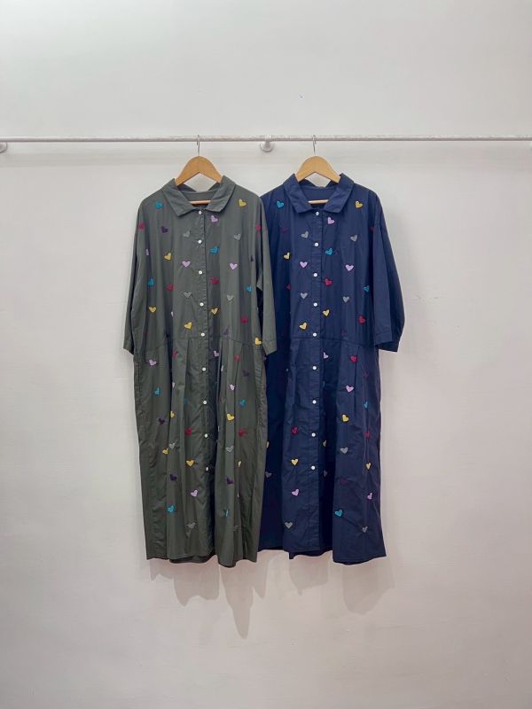 愛心刺繡襯衫洋裝 