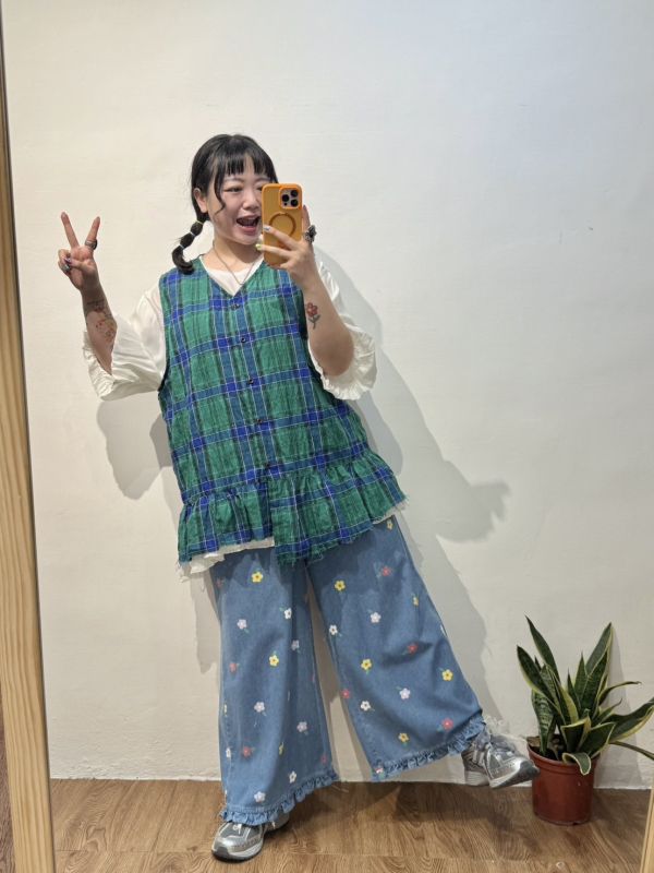 格子不規則背心 