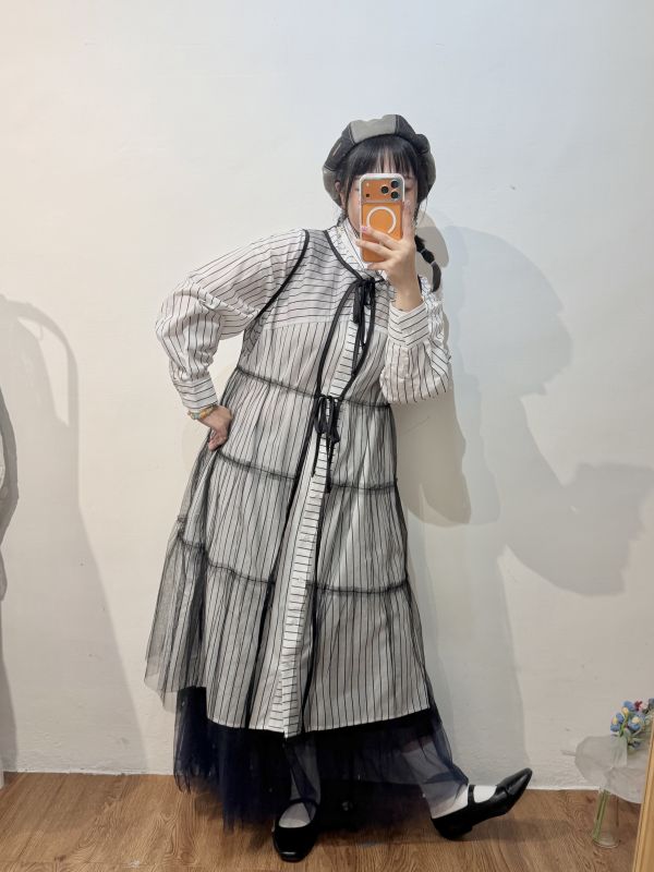 日系大人感條紋洋裝 